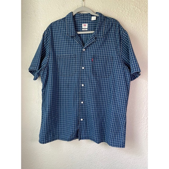 Levi's Other - Levi's Mens Plaid Button Down Short Sleeve Shirt Blue White Relaxed L